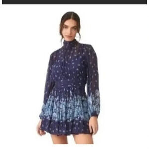 Anthropologie Dress Size Large Blue Floral Dainty Elegant MSRP $170 Letmebe